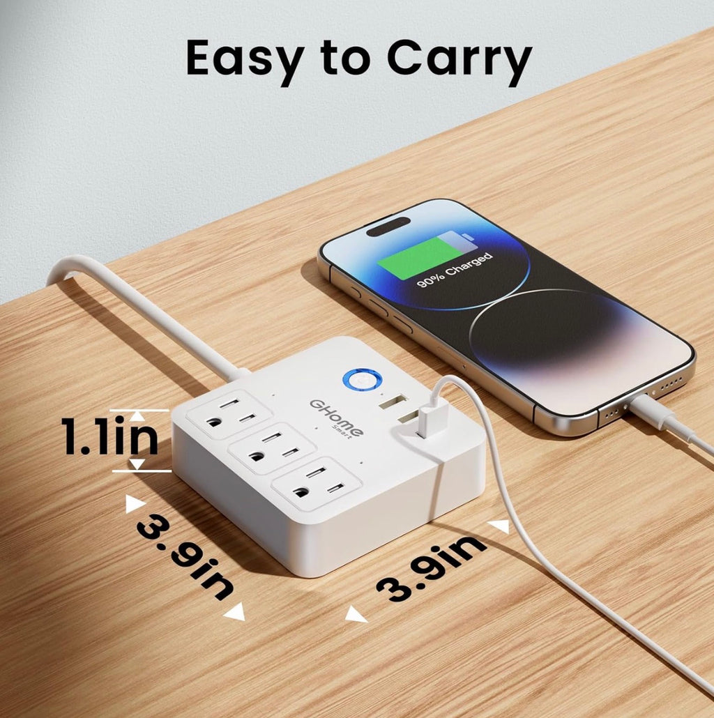GHome Smart Power Strip 3 USB Ports and 3 Individually Controlled Smart Outlets WiFi Surge Protector Works with Alexa, Google Home, Home Office, Cruise Ship Travel Multi-Plug Extender Flat Plug 10A