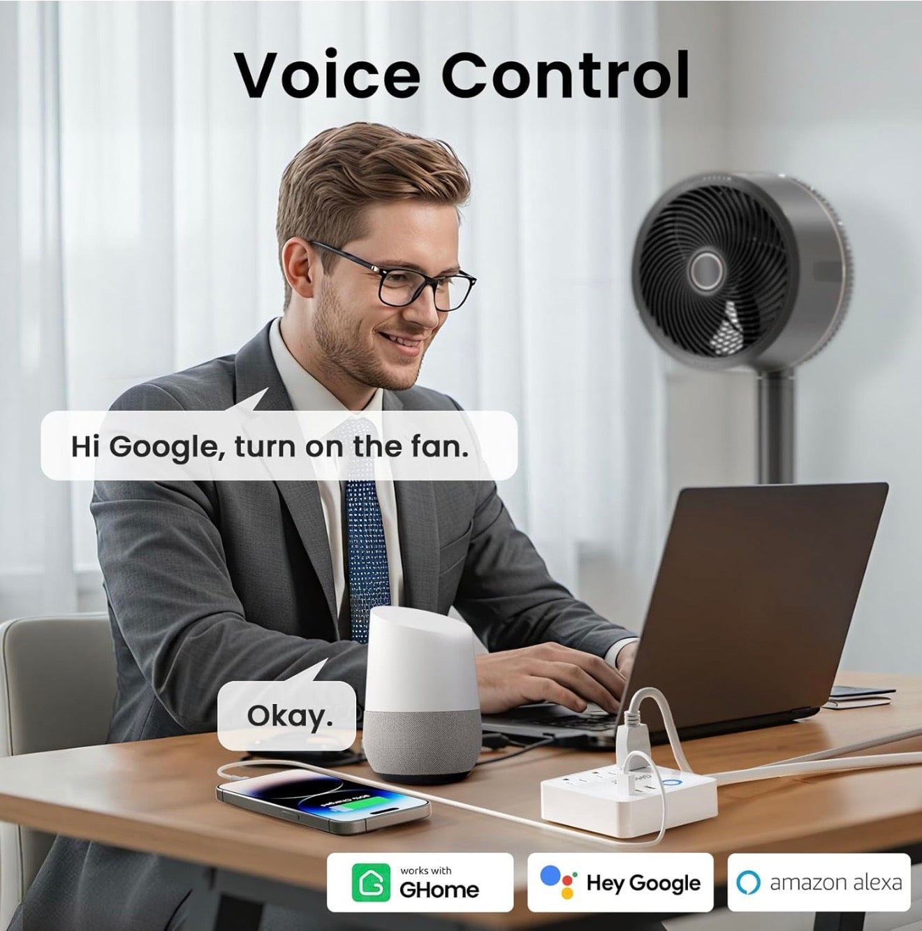 GHome Smart Power Strip 3 USB Ports and 3 Individually Controlled Smart Outlets WiFi Surge Protector Works with Alexa, Google Home, Home Office, Cruise Ship Travel Multi-Plug Extender Flat Plug 10A