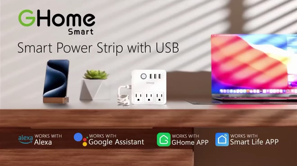 GHome Smart Power Strip 3 USB Ports and 3 Individually Controlled Smart Outlets WiFi Surge Protector Works with Alexa, Google Home, Home Office, Cruise Ship Travel Multi-Plug Extender Flat Plug 10A